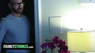The stepdaughter pleases her stepfather right in front of her stunned stepmom