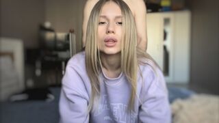 A cute girl shows her body and helps her boyfriend climax