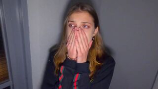 We fucked on the stairs while the parents were at home - Cum in panties and put them on - POV 4K