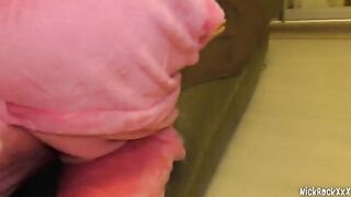 Two cute college girls share a dick in a threesome