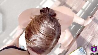 Busty Latina is bored, convinced to suck and fuck on the rooftop