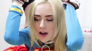 Candy White in bondage action, delivering intense oral performance
