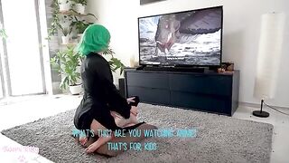 Short-haired green-haired Tatsumaki cosplayer gets fucked hard by Saitama