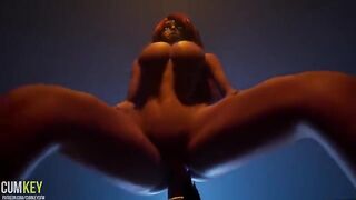 A girl with perfect big boobs is being fucked by a monster