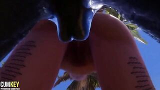 Two sexy girls getting fucked by a huge dick monster in 3D