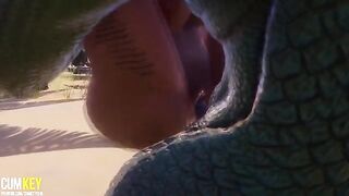 Two sexy girls getting fucked by a huge dick monster in 3D