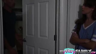 Petite teen Selena Love gets her tight pussy creampied by stepdad in a rough session