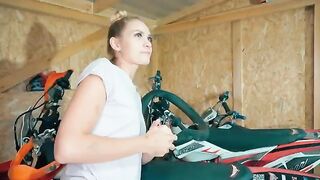 The hot babe is very thankful for the repaired motorcycle