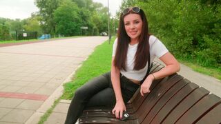 A hot brunette risks her body and life in this daring outdoor sex scene
