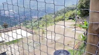 A girl has sex with a stranger farmer in nature