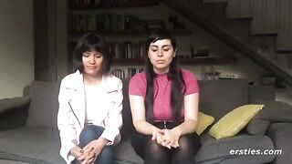 Two hot lesbian friends try a strap-on for the first time