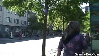 Old granny with freckles enjoys riding cock