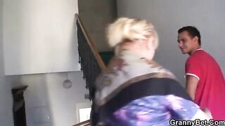 Old granny with freckles enjoys riding cock