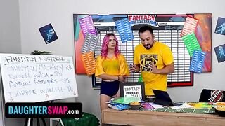 The girls, being sly, tried to seduce their stepdads to win the fantasy football