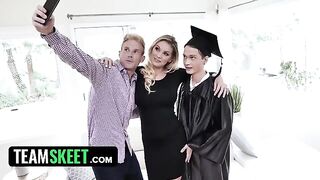 Busty stepmom Kenzie Taylor rewards her stepson with sex for graduation