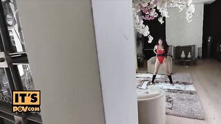 Brenna Sparks checks her stepdad’s cock while jerking in the gym