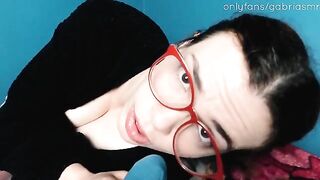 Nerd boy fucked by a redhead with glasses and her mother watching