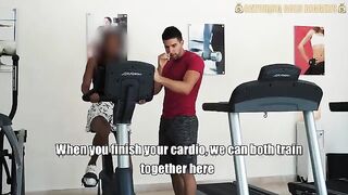 A girl is having fun with a guy in the gym, getting wild