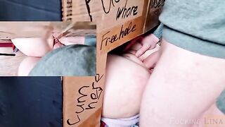 A girl came to the glory hole, got fucked three times and received a creampie