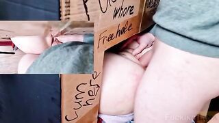 A girl came to the glory hole, got fucked three times and received a creampie
