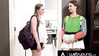 Horny teen Hazel Moore eats her bestie’s pussy in classroom