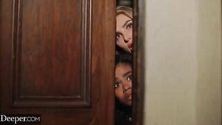 Scarlit Scandal and Kenzie are tied up and blindfolded for an intense threesome