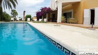 Little Caprice gives a blowjob to a foreigner in the pool