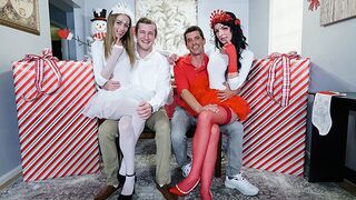 Two cute stepdaughters Kyler Quinn and Alice Pink in a Christmas swap