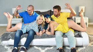 Cute girls get spanks and pussy drilled by strict stepdads