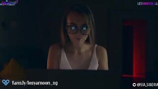 Petite Lesya Moon frightened by a scary Halloween story