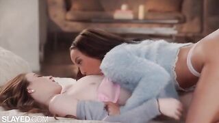 Two hot and skinny girlfriends are having sensual lesbian sex