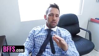 The young guy fucks three mature beauties in an office setting