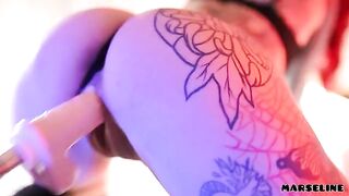 Marseline, a hot girl with tattoos, fucks a machine in a steamy scene