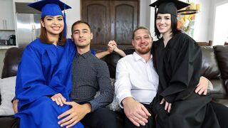 Step dad educates step daughters Hazel Heart and Remi Jones in sex