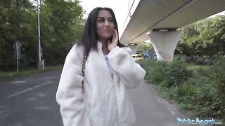 Hot petite teen nearly gets hit by a taxi and fucks on cam