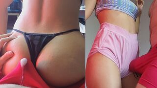 Man cum through underwear during a lap dance with his assjob