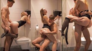 Mini dress and stockings drive me wild with my step sister in the bathroom!