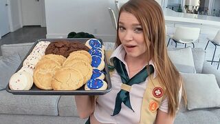 The motivated Girl Scout cookie seller teased with her awesome pussy