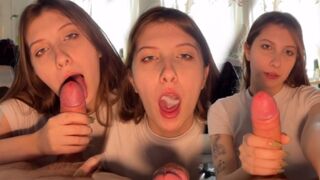 Girl sucks her stepsister’s cock and gets a messy hot load on her face