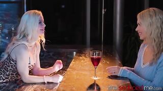The bartender-girlfriend, a seductive brunette, fucks with her girlfriend in the workplace