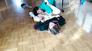 The man fucks his girlfriend on the floor, she squirts and swallows his cum