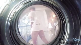 Girl looked for panties in the washing machine and had sex
