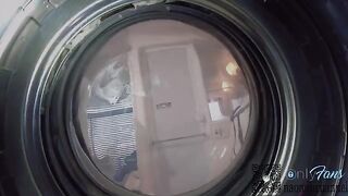 Girl looked for panties in the washing machine and had sex