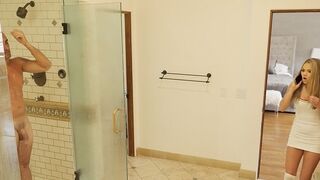 Athena Faris sneaks into the shower with her stepdad and gets caught in a steamy moment