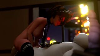 Aunt Cass rides the big cock of Baymax in 3D