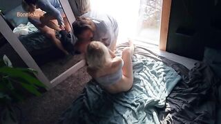 Romantic sex of real couple right in front of the mirror, so hot!