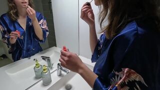 French beauty with big boobs gets fucked in the bathroom