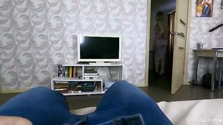 The stepson fucked his steaming-hot stepmom and his dad came to the door