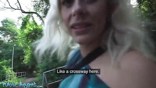 A blonde MILF with natural tits gets banged outdoors by the park