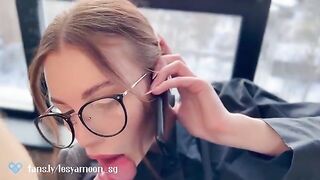 A girl cheats on her husband while talking on the phone